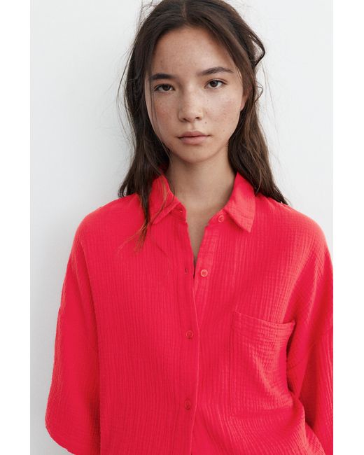 Pull&Bear Red Short Sleeve Crepe Shirt