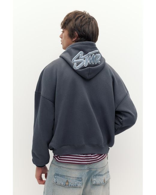 Pull&Bear Black Stwd Embroidered Hoodie for men