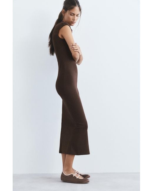 Pull&Bear Brown Short Sleeve Midi Dress