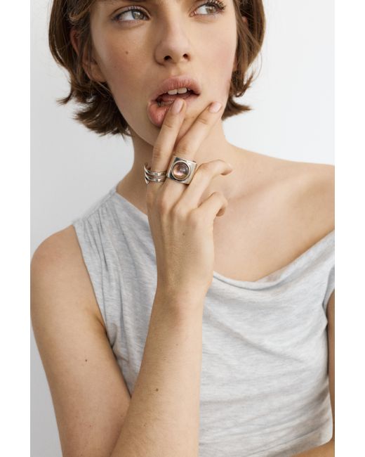 Pull&Bear White 2Er-Pack Ringe Mit Stein