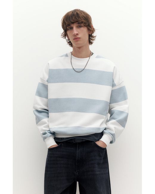 Pull&Bear White Striped Round Neck Sweatshirt for men