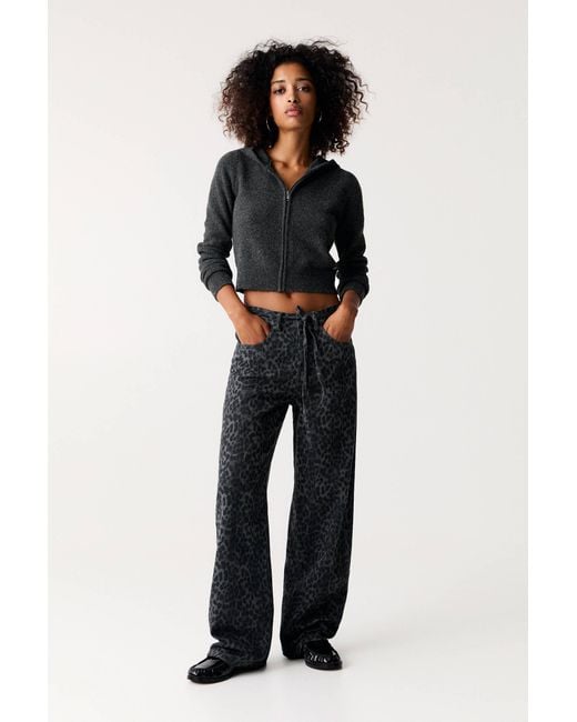 Pull&Bear Black Leopard Print Baggy Jeans