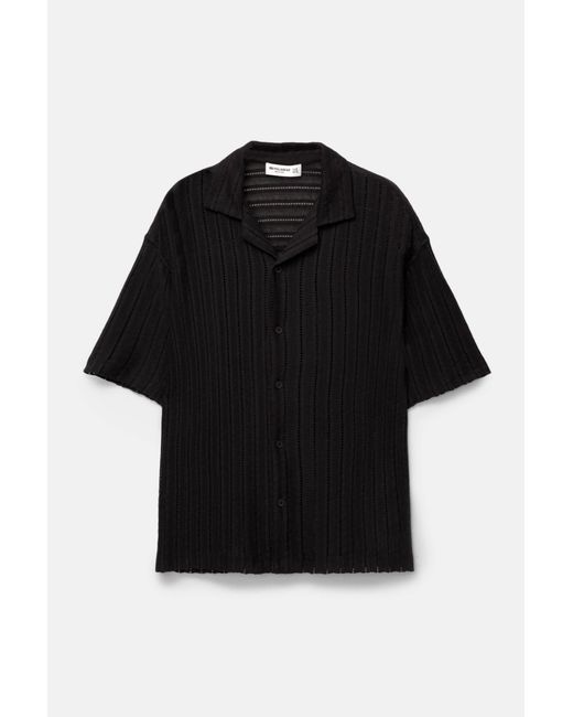 Pull&Bear Schwarzes Hemd Mit Kurzen Ärmeln Und Struktur in Black für Herren