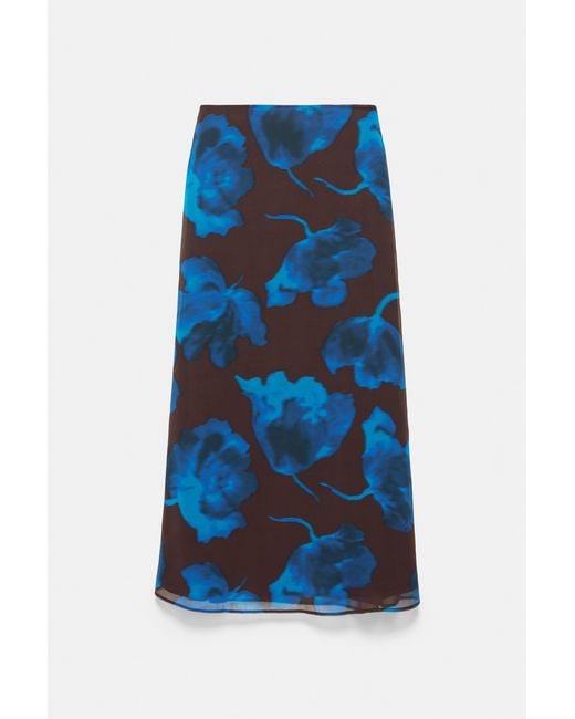 Pull&Bear Blue Floral Midi Skirt