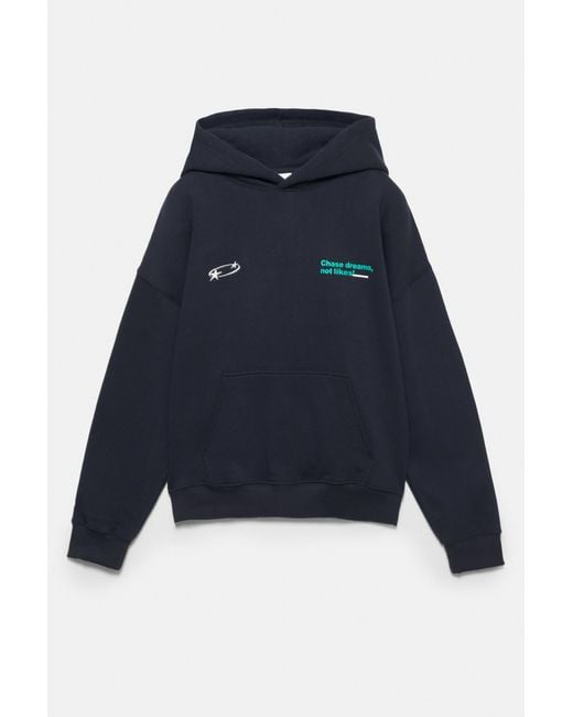 Pull&Bear Blue Star And Slogan Hoodie