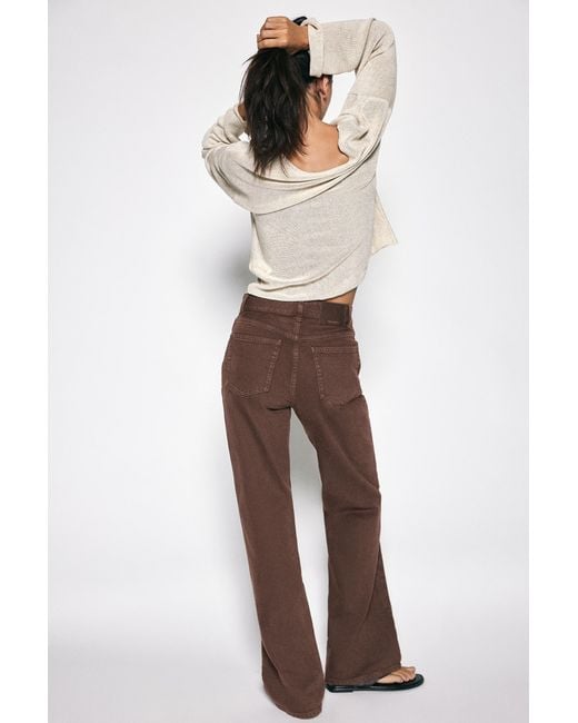 Pull&Bear Brown High-Waist Wide Straight-Leg Jeans