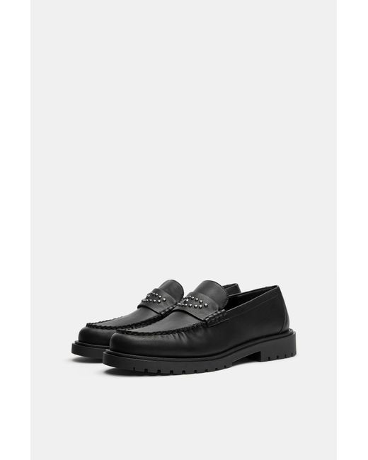 Pull&Bear Blue Studded Loafers for men