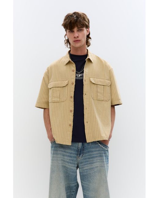 Pull&Bear Blue Flowing Short Sleeve Check Shirt for men