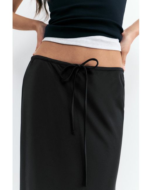 Pull&Bear Black Satin Midi Skirt