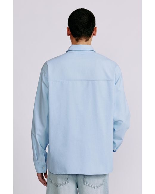 Pull&Bear Blue Embroidered Long Sleeve Shirt for men