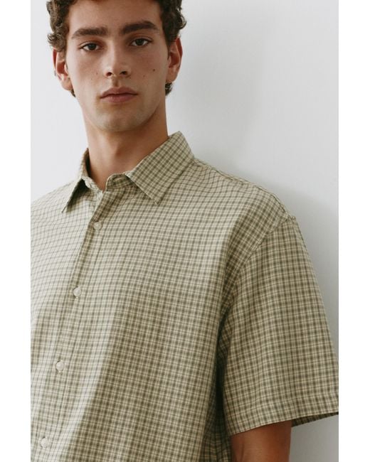 Pull&Bear Green Short Sleeve Check Shirt for men
