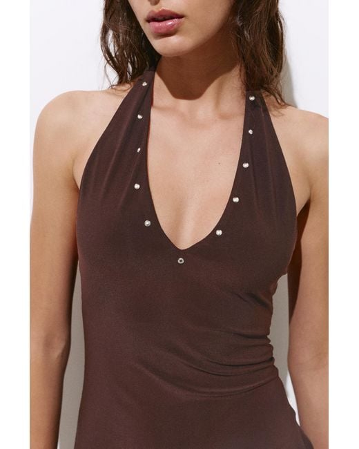 Pull&Bear Brown Short Studded Halter Dress