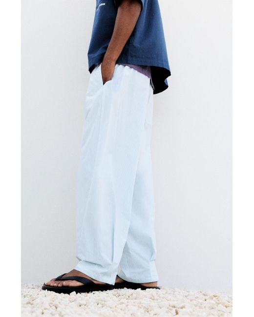 Pull&Bear Gestreepte Pyjamalook Broek in het Blue voor heren
