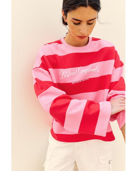 Pull&Bear Red Oversize Striped Sweatshirt