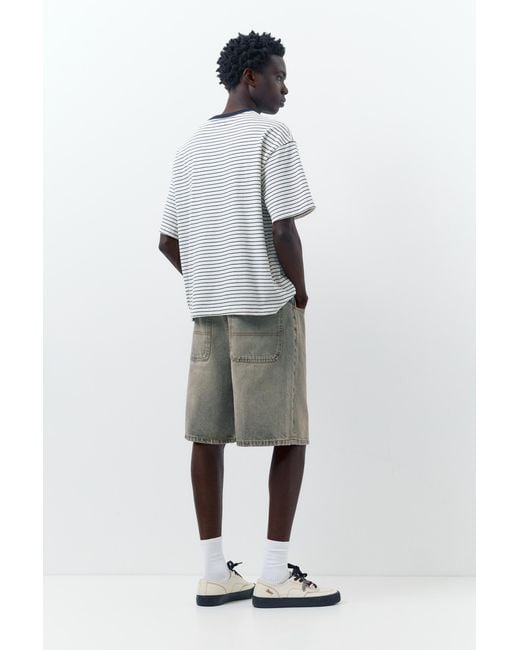 Pull&Bear White Baggy Relaxed Fit Denim Bermuda Shorts for men