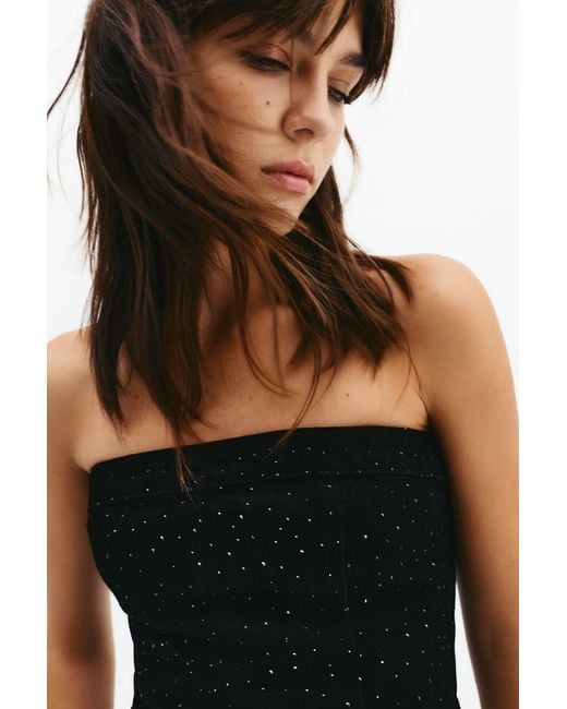 Pull&Bear Black Denim Top With Rhinestones