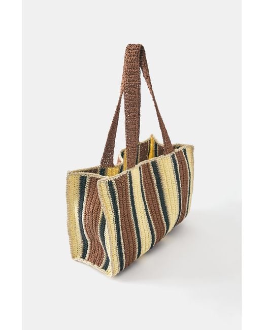 Pull&Bear Brown Striped Woven Shopper Bag