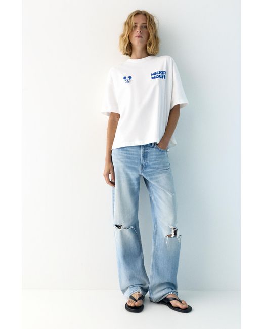 Pull&Bear Mickey Mouse T-Shirt in het White