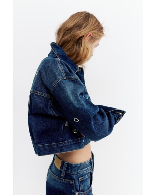 Pull&Bear Denim Jack Met Eyelets in het Blue