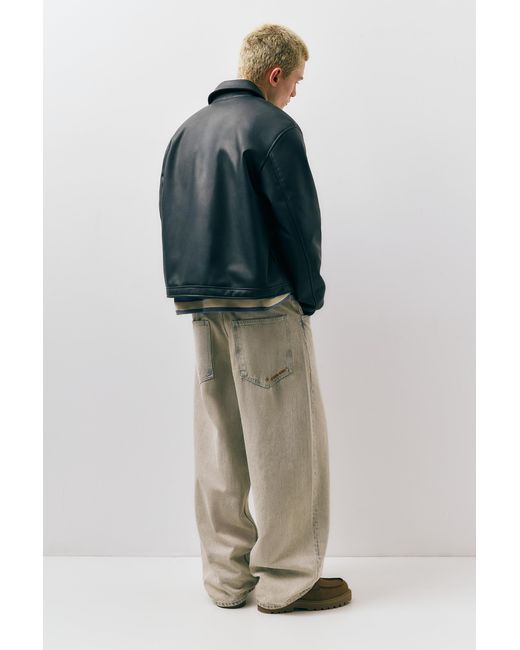 Pull&Bear Black Faux Leather Flower Jacket for men