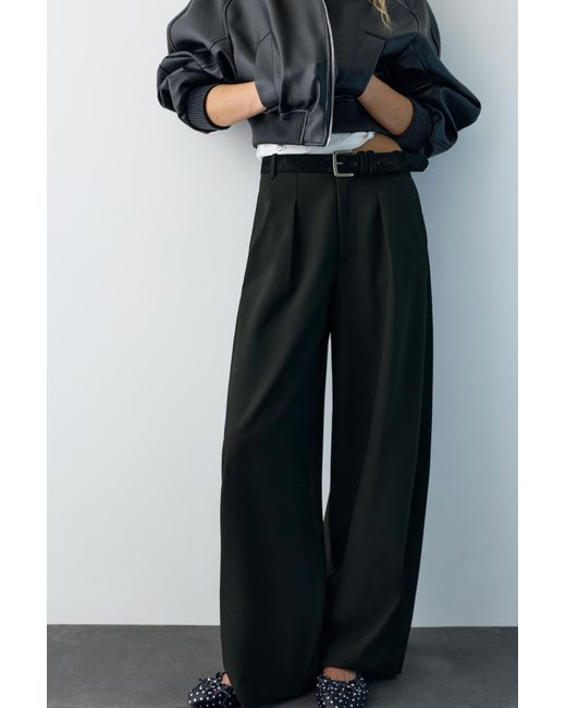 Pull&Bear Black Darted Barrel Trousers