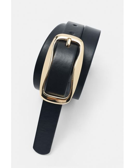 Pull&Bear Black Slim Belt With Irregular Buckle