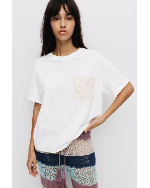 Pull&Bear Multicolor T-Shirt Mit Häkeltasche
