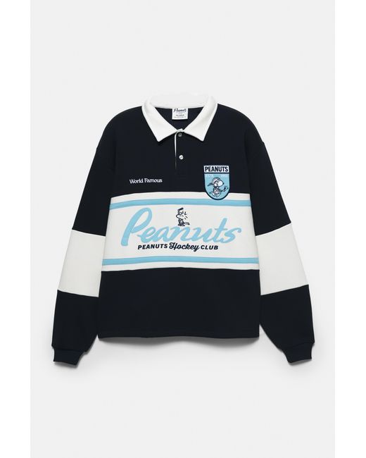 Pull&Bear Blue Peanuts Panel Polo Shirt for men