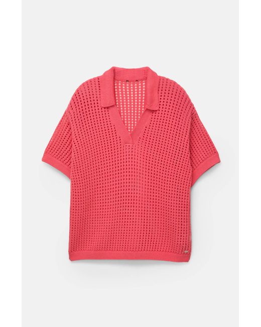 Pull&Bear Red Häkelpullover Mit Polo-Kragen