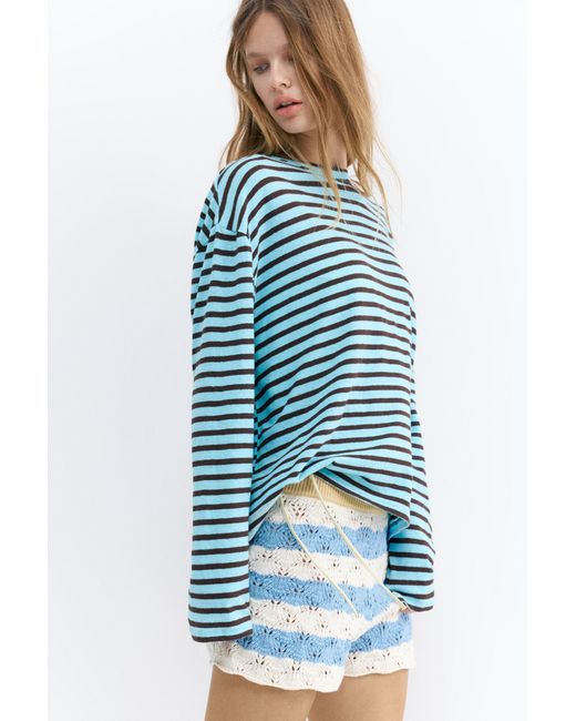 Pull&Bear Blue Striped Crochet Shorts