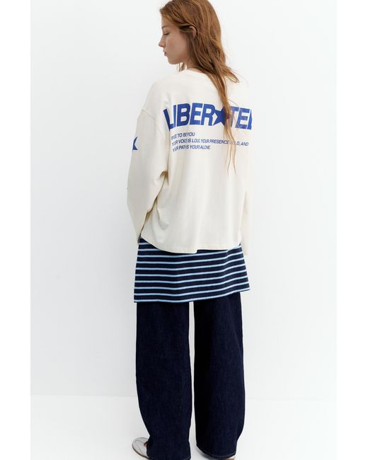 Pull&Bear White Long Sleeve T-Shirt With Star Graphic