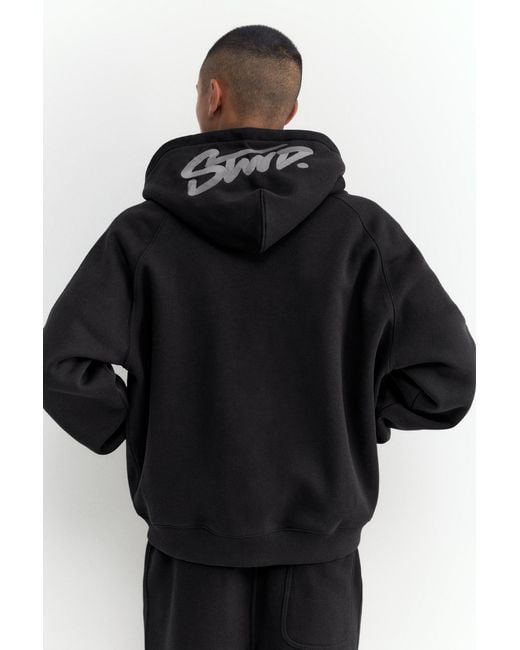 Pull&Bear Black Stwd Zip-Up Hoodie for men