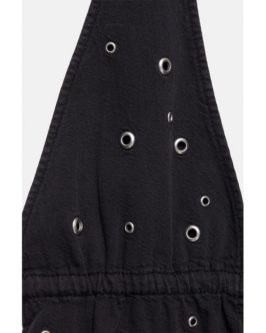 Pull&Bear Denim Haltertop Met Eyelets in het Black