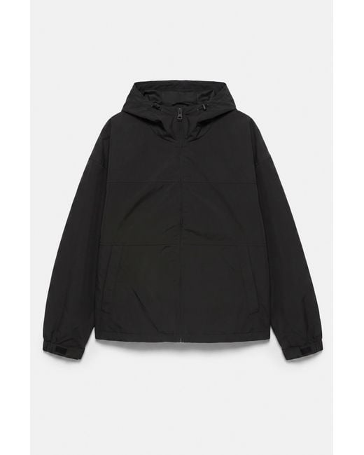 Pull&Bear Black Lightweight Hooded Raincoat for men