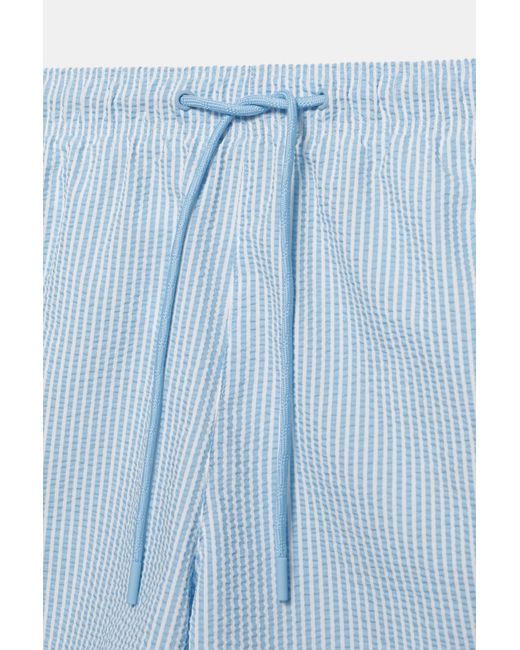 Pull&Bear Blue Striped Seersucker Swimming Trunks for men