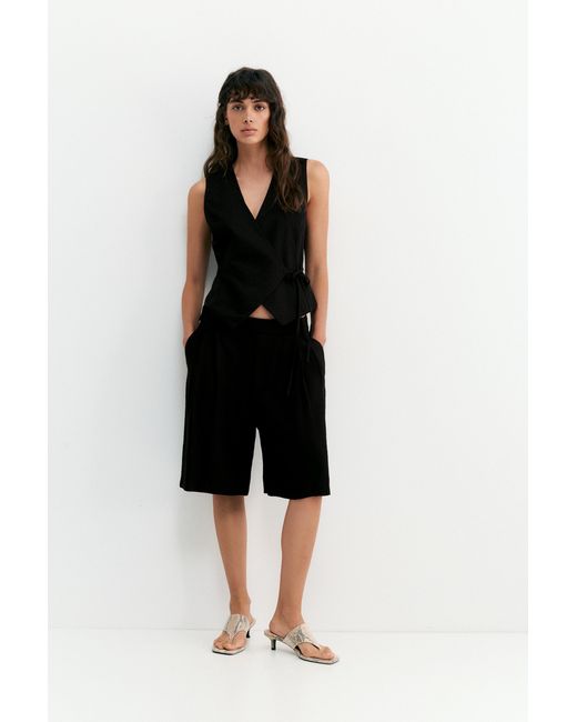 Pull&Bear Green Rustic Linen-Blend Waistcoat