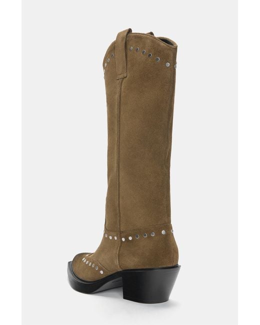 Pull&Bear Brown Studded Leather Cowboy Boots