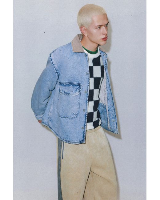 Pull&Bear Blue Denim Jacket With Contrast Collar for men