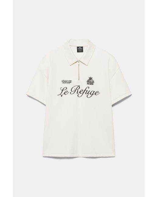 Pull&Bear White Interlock Graphic Zip Polo Shirt for men
