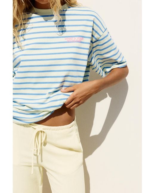 Pull&Bear Blue Oversize Striped T-Shirt
