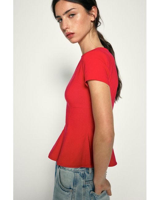 Pull&Bear Red Peplum Top