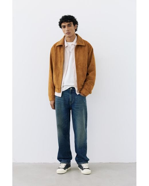 Pull&Bear Blue Faux Suede Trucker Jacket for men