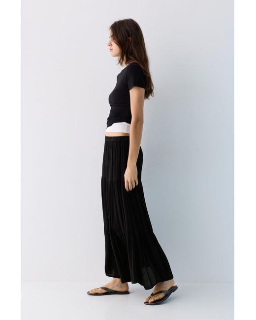 Pull&Bear Blue Flowy Paneled Midi Skirt