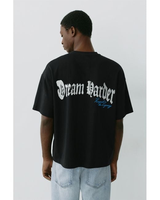 Pull&Bear Black Stwd Boxy Lion Graphic T-Shirt for men