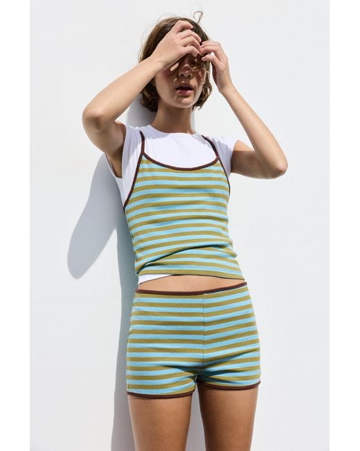 Pull&Bear Blue Striped Ribbed Mini Shorts