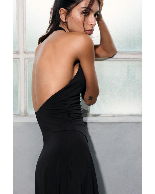 Pull&Bear Black Halter Midi Dress