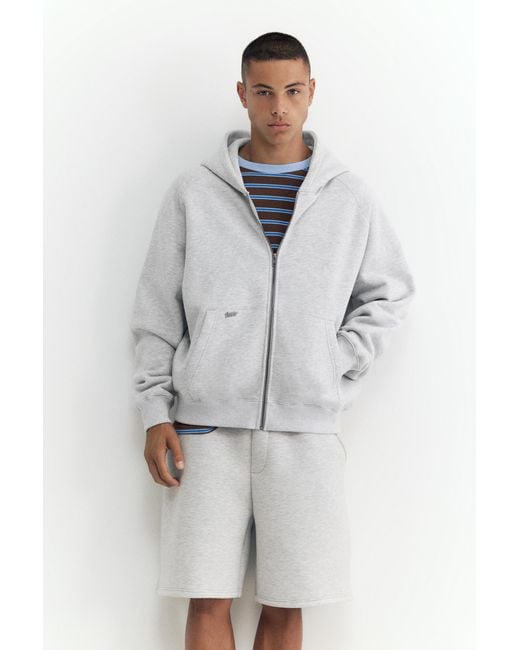 Pull&Bear White Stwd Zip-Up Hoodie for men