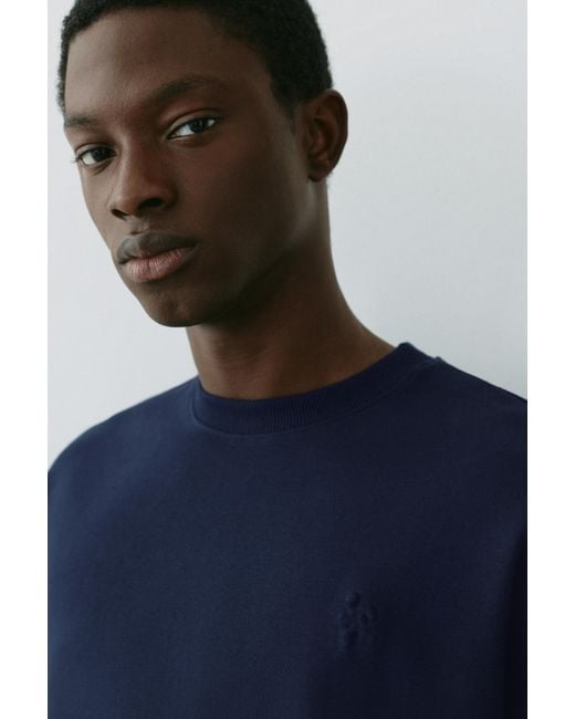 Pull&Bear Blue Short Sleeve Raised Graphic Sweatshirt for men