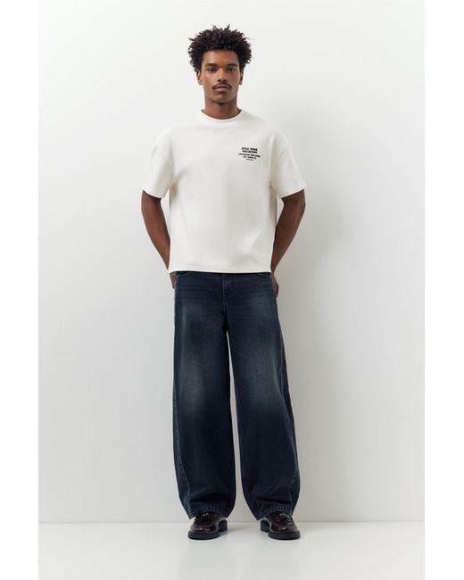 Pull&Bear White Short Sleeve Boxy Sweatshirt With Graphic for men