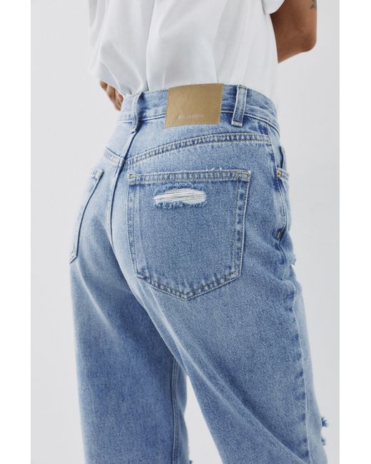 Pull&Bear Blue Ripped Mom Fit Jeans